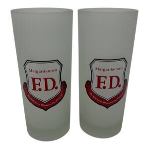 2 Margaritatown F.D. Fire Department Frosted Highball Glasses Margaritaville